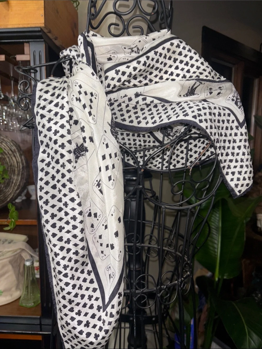 Geoffrey Beene Black and White Playing Card Silk Scarf